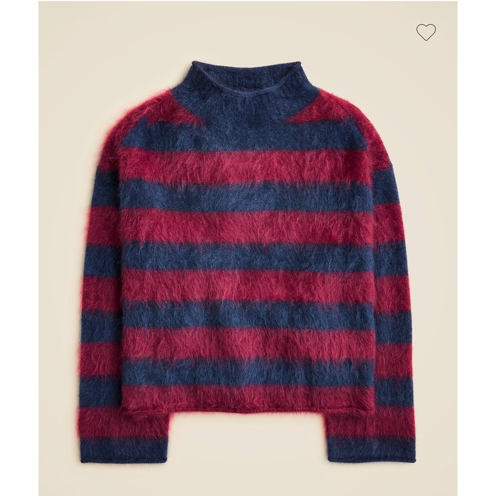 J.Crew Brushed Cashmere Rollneck Sweater Navy Burgundy Stripe CO329 Women M NWOT